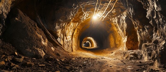Wall Mural - exploring the subterranean realm: an underground geologist unearths hidden ore in a mysterious tunne