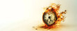 a Clock on fire, wasting time, The time's burning, deadline, a burning clock image