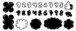 Inflated balloon numbers, cloud scallop edge shapes, retro wave design elements with frill border. Vector fluffy, organic shape in trendy retro Y2K style. Black and white color.