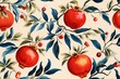 classic vintage style pomegranate fruit in seamless pattern on light cream background