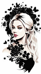 Wall Mural - Elegant Woman with Floral Headdress Illustration

