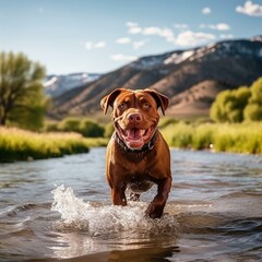 Wall Mural - dog in the water