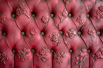 Wall Mural - Elegant Red Floral Embossed Leather Texture