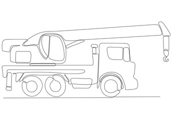 Wall Mural - One continuous line drawing of heavy equipment for building construction, business commercial vehicle. Heavy construction truck equipment concept. Dynamic single line draw design vector illustration