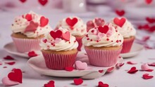 Valentines Day Cupcakes With Heart Shape Icing, Motion