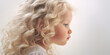 Banner Serene child with flowing curly hair in profile, soft light, gentle expression, white backdrop. AI Generative