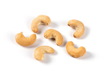 Roasted Salted Cashew Nuts Isolated On Whtie Background.