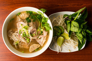 Pork and meatball pho soup