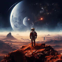 Canvas Print - Astronaut exploring a distant moon.