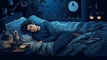 Hand-drawn World Sleep Day Illustration With Sleeping Man In Bed
