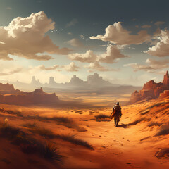 Canvas Print - Desert landscape with a lone traveler. 