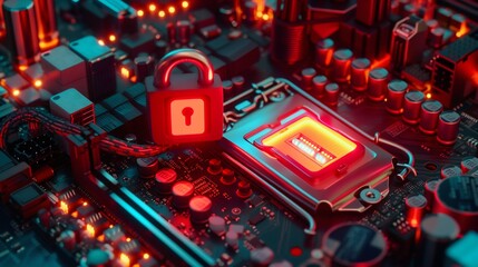 Poster - Advanced Cybersecurity Concept with Encrypted Chip. Generative ai