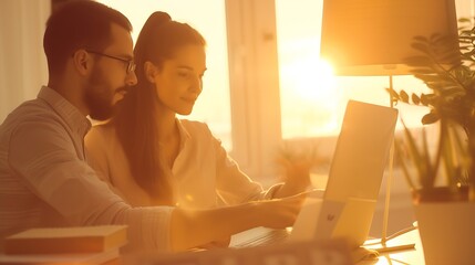 Aufkleber - Generative AI : Portrait of success business people working together in home office. 