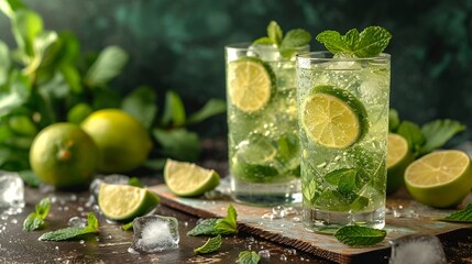 Poster - Generative AI : Organic cold refreshing lemonade drink or cocktail made of sparkling water