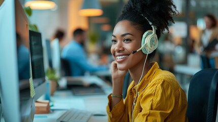 Poster - Friendly Customer Service Representative with Headset. Generative ai