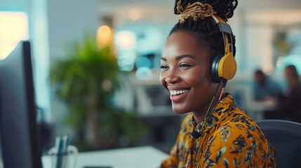 Poster - Friendly Customer Service Representative with Headset. Generative ai
