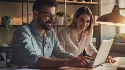 Aufkleber - Generative AI : Portrait of success business people working together in home office. 