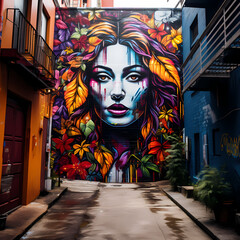 Poster - Vibrant street art on an urban alleyway. 