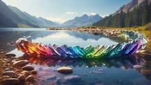 A Flute Made Of Crystal, Casting Rainbows Around A Serene Lake As It's Played Generative AI