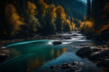 Sticker - waterfall in autumn forest