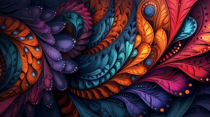 Wall Mural - abstract background with wing like feathers decorative spiral forms. colorful. wallpaper background 