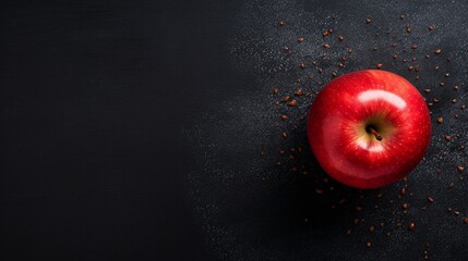 Sticker - Red apple on dark background. Top view with copy space for text.