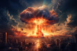 Explosion of nuclear bomb in the city. end of world illustration. Nuclear war threat concept