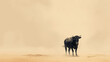 a bull standing against sand color background with copy space