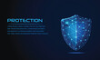 Shield. Futuristic Secure technology low polygonal guard shield symbol.3d modern Abstract wireframe vector illustration on a dark blue background. concept of data protection, Secure service.