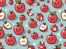 Seamless Pattern With Apples. Generative AI.