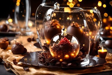 crystals decoration on the shinning on the red and pink colorful balls in the background with colorful fished and flowers in the crystal balls background 