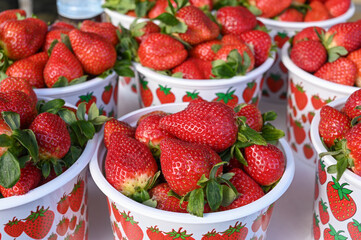 Wall Mural - juicy appetizing strawberries at a local market in Cyprus in winter 2