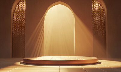 An Islamic Arch design with a Central Podium, Ideal for Ramadan and Eid Visuals.