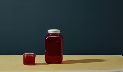 Wall Mural - Homemade strawberry jam in a jam jar on the table