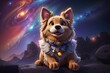 Cartoonist dog looking very decent in a space background