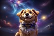 A cartoonist dog in a space color background