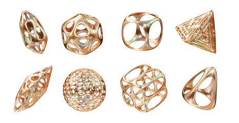 Poster - Gold geometry shape pack set isolated background 3d rendering 