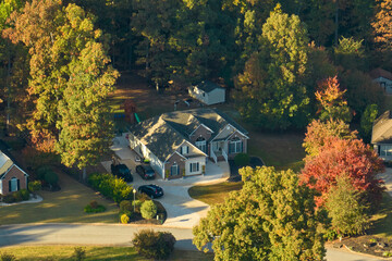 Wall Mural - Aerial view of classical american home in South Carolina residential area. New family house as example of real estate development in USA suburbs