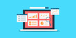 Digital analytics financial data business report growth optimization dashboard on laptop screen vector illustration.