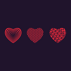 Wall Mural - Groups of three pink hearts vector on dark background for valentines, Love anniversary concept, hearts elements, objects, symbols, Heart UI, UX and used in Love concept