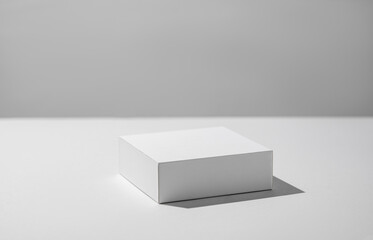 Wall Mural - Empty podium for product. Minimal white box on a light background with hard shadow.