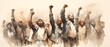 Section of the population that is at risk of poverty or lives in poverty and has little chance of advancement, during a demonstration, civil war, uprising, abstract watercolor illustration