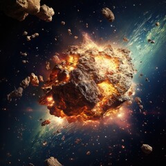Wall Mural - Image of an asteroid explosion in space