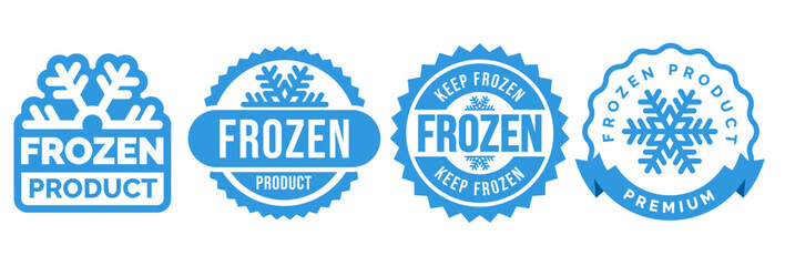 Frozen product vector food package label. Fresh frozen product, snowflake icon