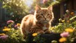 Beauty of a cute cat jumping in a garden