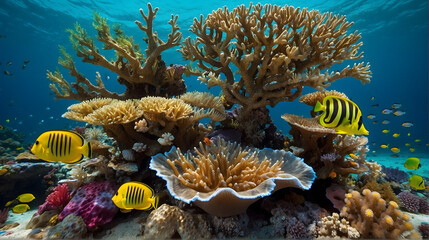 Wall Mural - Underwater coral reefs with colorful tropical fishes