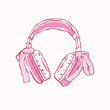 © NaganLeee - Pink headphones vector. Hand drawn pink bow of coquette soft style