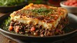 Moussaka food dish for title, for cooking or recipe use Generative AI