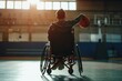 
Wheelchair Basketball Player Leads Ball Successfully to Score a Perfect Goal. Determination, Training, Inspiration of a Person with Disability