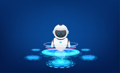 Poster - Digital holographic 3D robot assistant with a neural network of a digital brain. Intelligent AI for automation and communication.